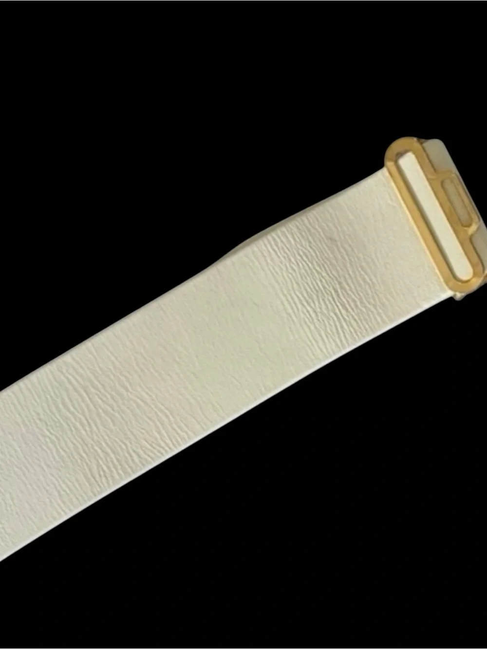 St. John Vintage White Wide Leather Belt w/Gold & Silver Crystal Oval Buckle